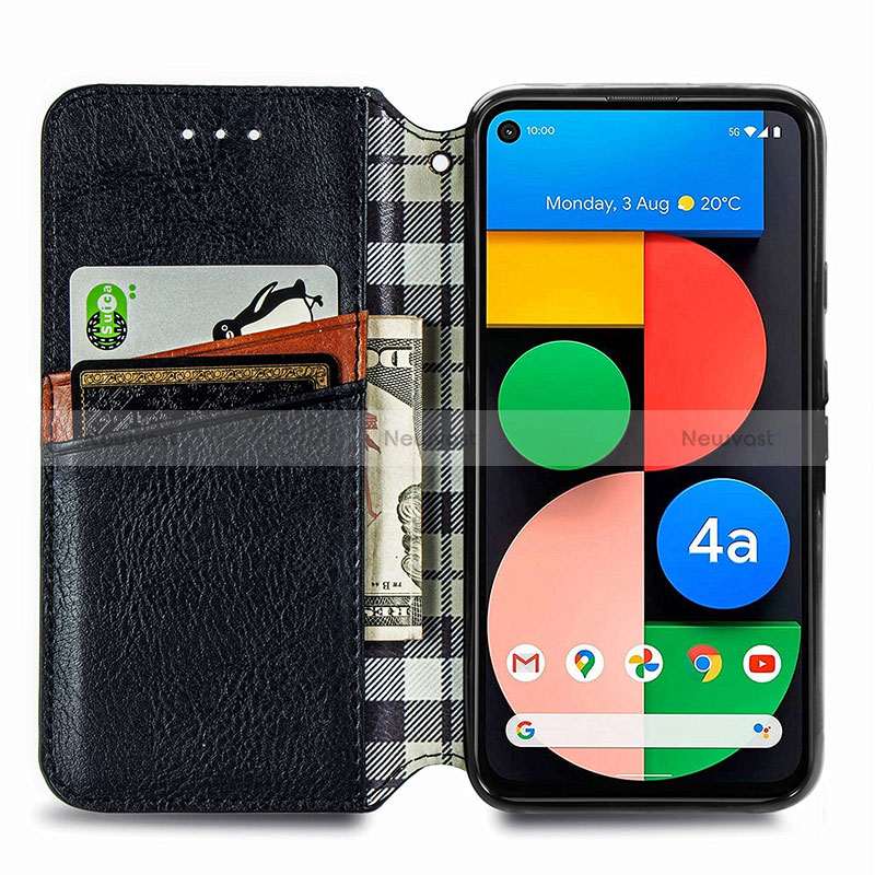 Leather Case Stands Flip Cover Holder S09D for Google Pixel 5 XL 5G