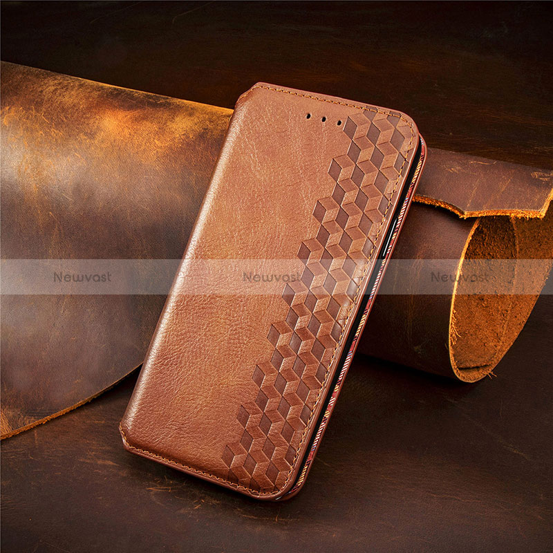 Leather Case Stands Flip Cover Holder S09D for Huawei Honor 50 Pro 5G Brown