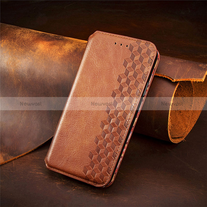 Leather Case Stands Flip Cover Holder S09D for Huawei Honor X8b Brown