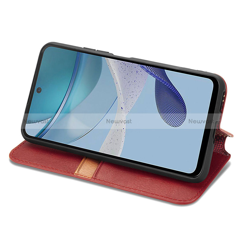 Leather Case Stands Flip Cover Holder S09D for Motorola Moto G53 5G