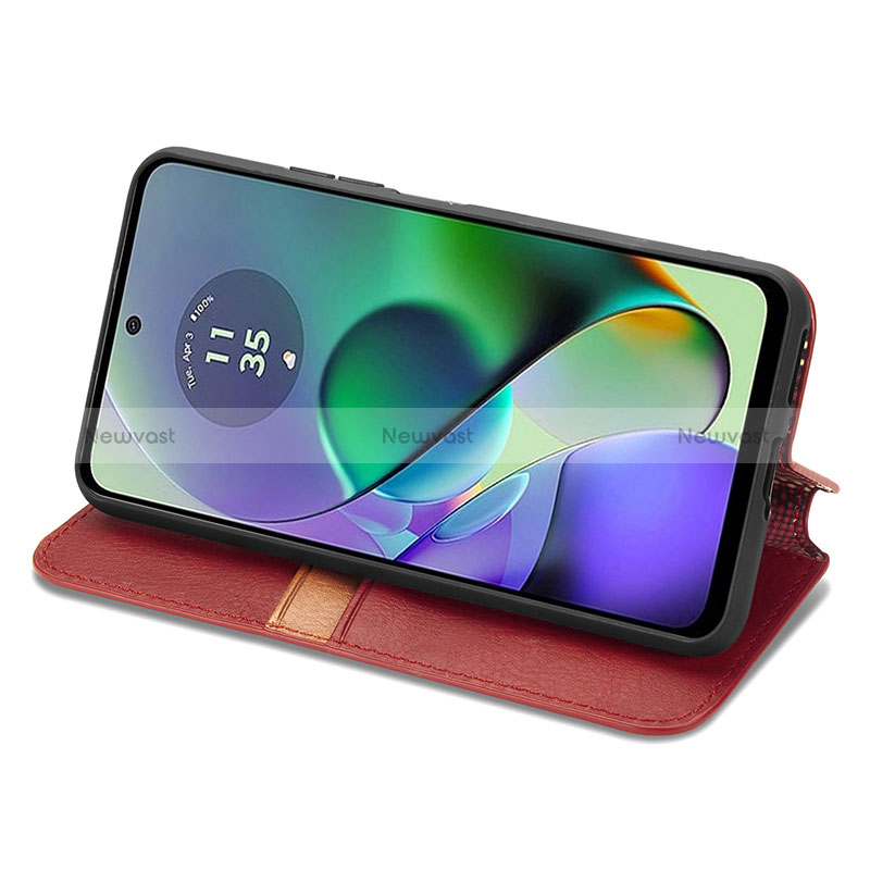 Leather Case Stands Flip Cover Holder S09D for Motorola Moto G54 5G