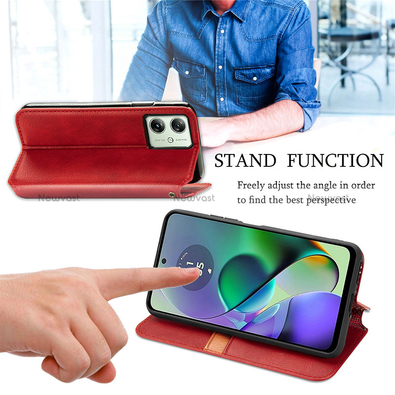 Leather Case Stands Flip Cover Holder S09D for Motorola Moto G54 5G