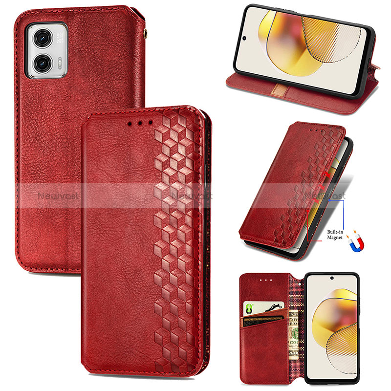 Leather Case Stands Flip Cover Holder S09D for Motorola Moto G73 5G