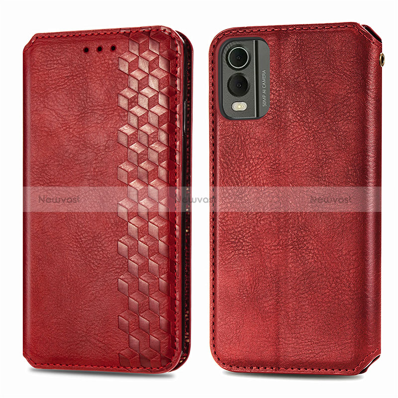 Leather Case Stands Flip Cover Holder S09D for Nokia C210 Red