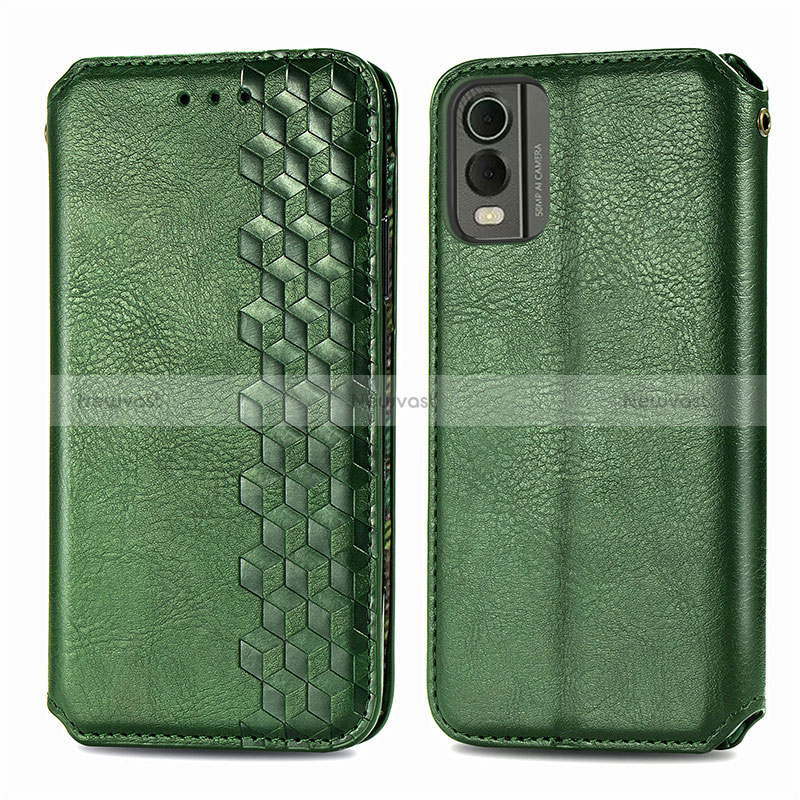 Leather Case Stands Flip Cover Holder S09D for Nokia C32 Green