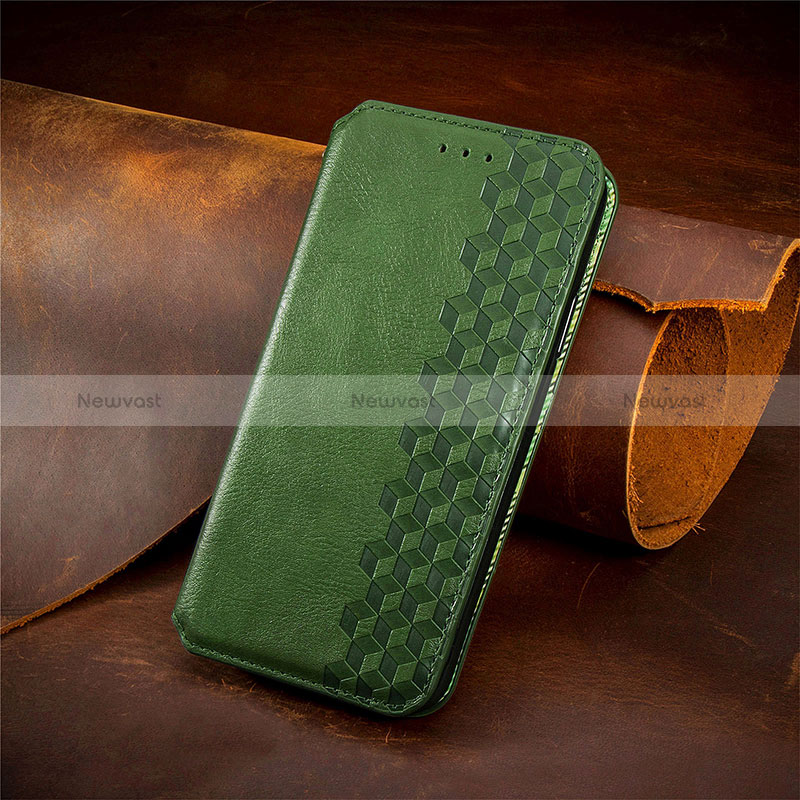 Leather Case Stands Flip Cover Holder S09D for Sharp Aquos wish3 Green