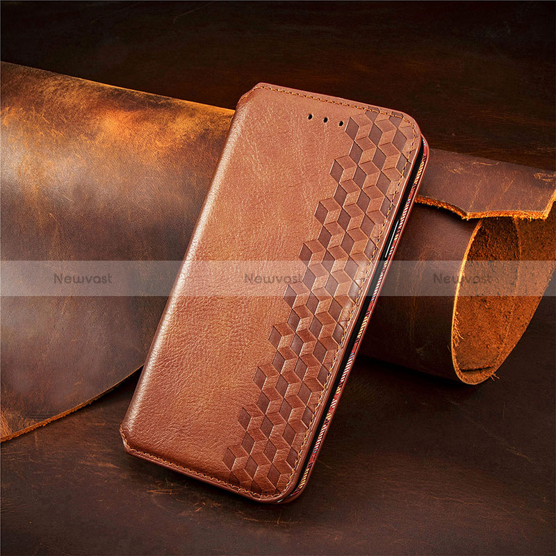 Leather Case Stands Flip Cover Holder S09D for Xiaomi Poco F4 5G Brown