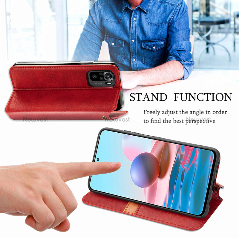 Leather Case Stands Flip Cover Holder S09D for Xiaomi Redmi Note 10 4G