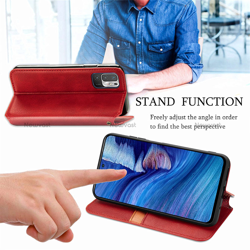 Leather Case Stands Flip Cover Holder S09D for Xiaomi Redmi Note 10 5G