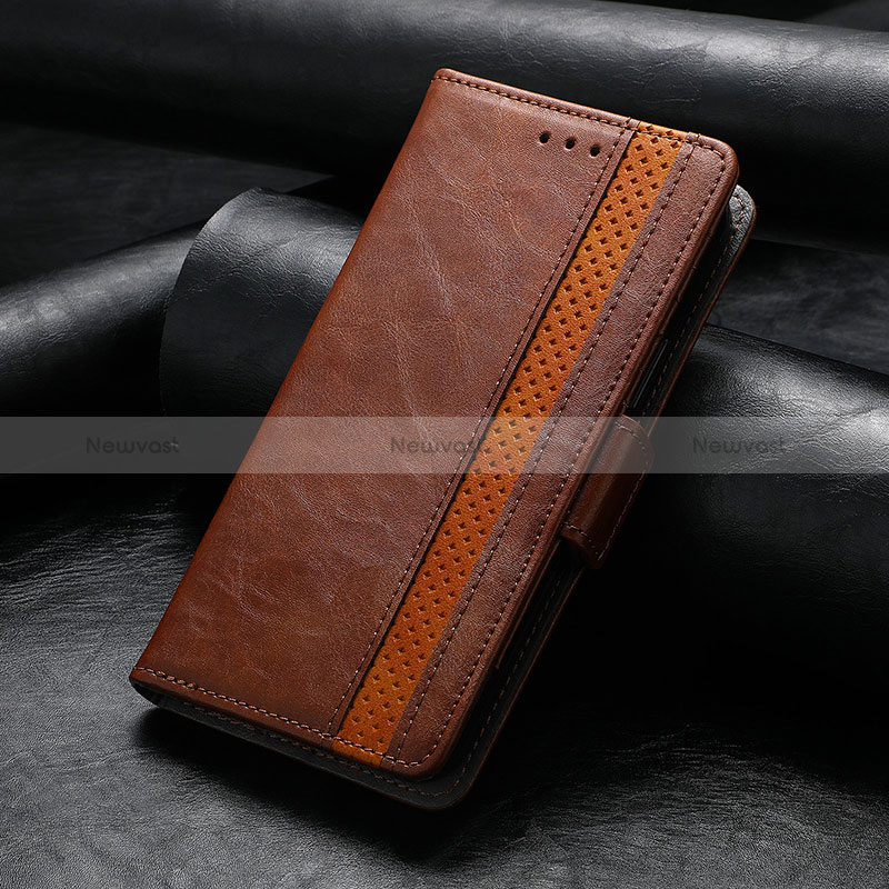 Leather Case Stands Flip Cover Holder S10D for Asus Zenfone 9 Brown