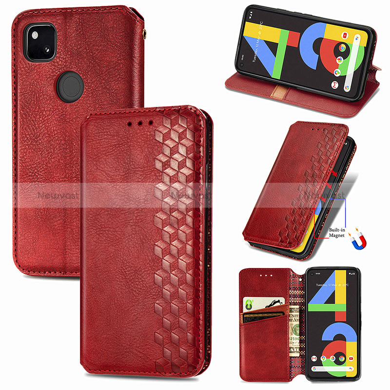 Leather Case Stands Flip Cover Holder S10D for Google Pixel 4a