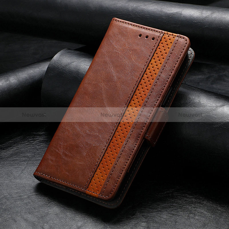 Leather Case Stands Flip Cover Holder S10D for Motorola Moto G53 5G Brown