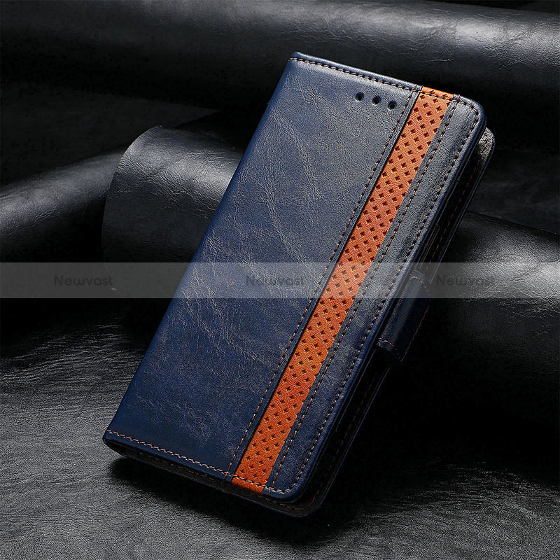Leather Case Stands Flip Cover Holder S10D for Sharp Aquos R8s Blue