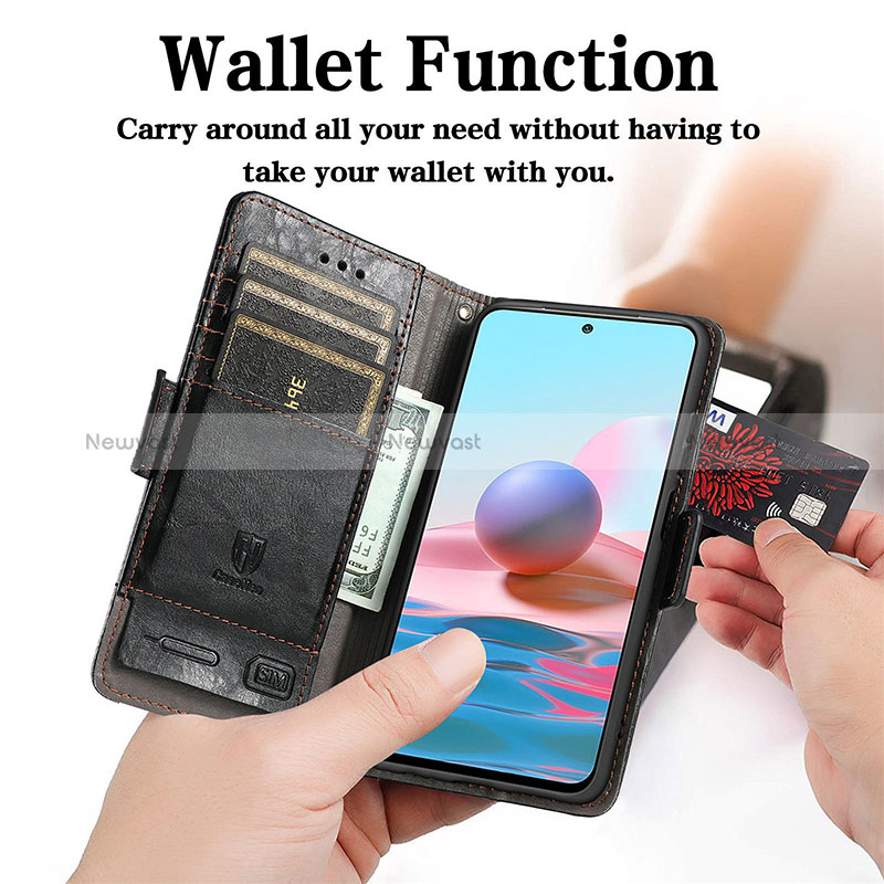 Leather Case Stands Flip Cover Holder S10D for Xiaomi Redmi Note 10 4G