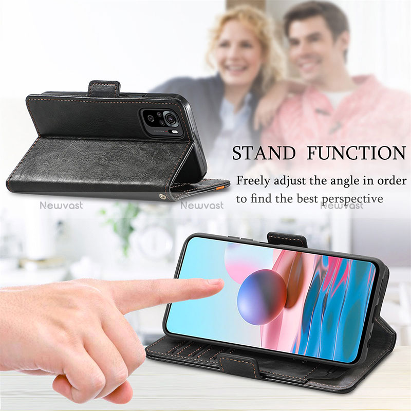 Leather Case Stands Flip Cover Holder S10D for Xiaomi Redmi Note 10 4G