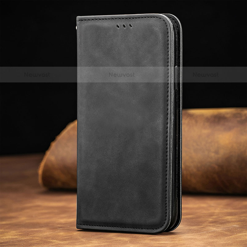 Leather Case Stands Flip Cover Holder S12D for Samsung Galaxy S23 Ultra 5G Black