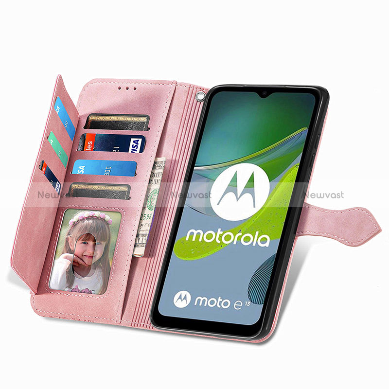 Leather Case Stands Flip Cover Holder S14D for Motorola Moto E13