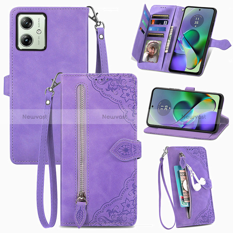 Leather Case Stands Flip Cover Holder S14D for Motorola Moto G54 5G