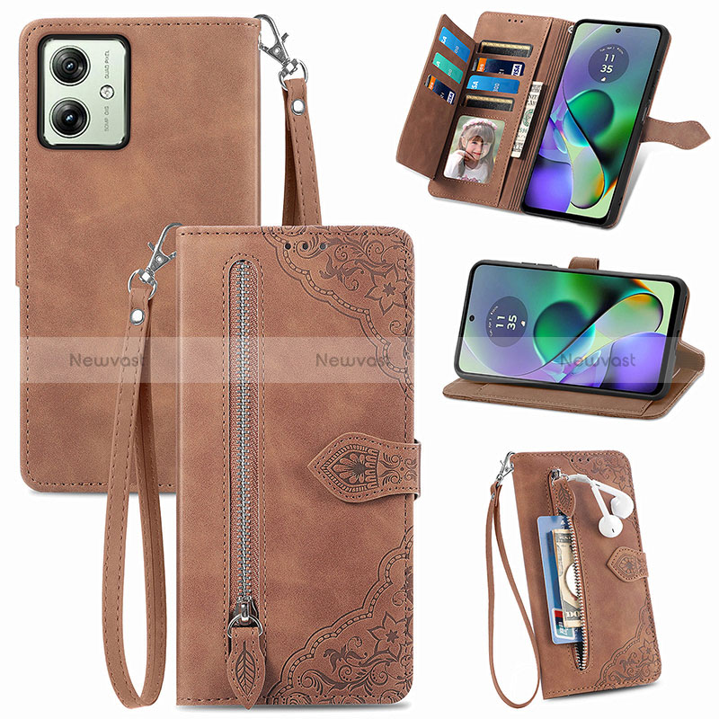 Leather Case Stands Flip Cover Holder S14D for Motorola Moto G54 5G