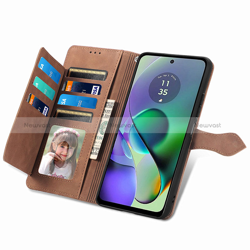 Leather Case Stands Flip Cover Holder S14D for Motorola Moto G54 5G