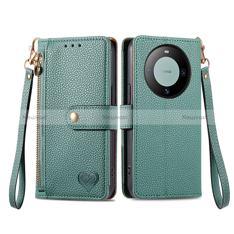 Leather Case Stands Flip Cover Holder S15D for Huawei Mate 60 Green