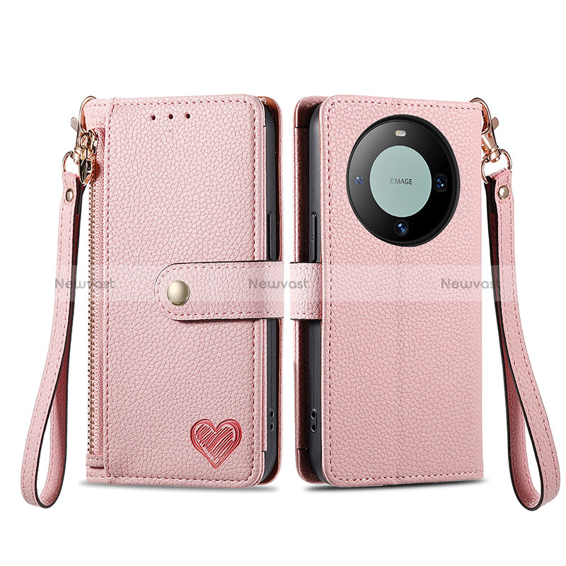 Leather Case Stands Flip Cover Holder S15D for Huawei Mate 60 Pink