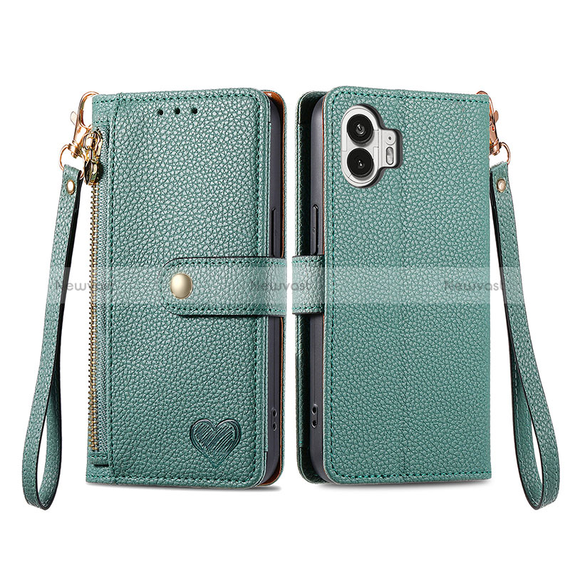 Leather Case Stands Flip Cover Holder S15D for Nothing Phone 2 Green