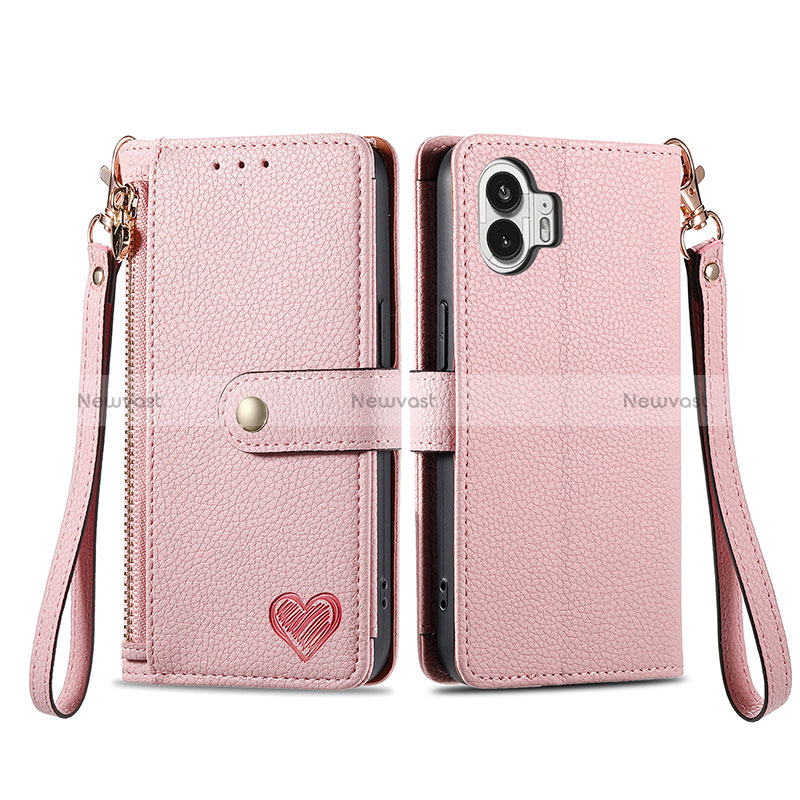 Leather Case Stands Flip Cover Holder S15D for Nothing Phone 2 Pink