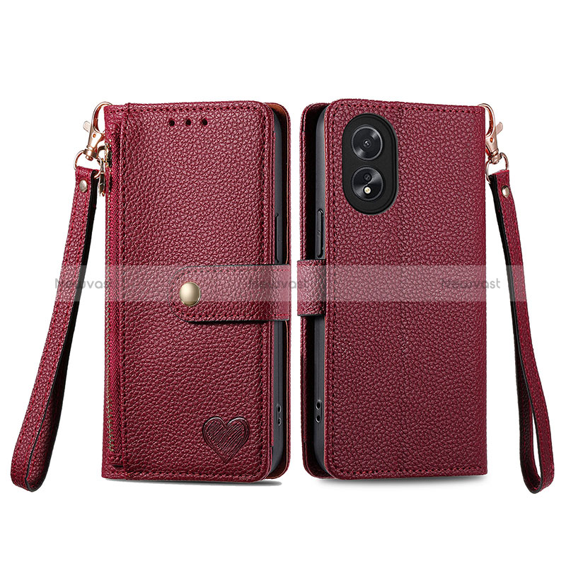 Leather Case Stands Flip Cover Holder S15D for Oppo A38 Red