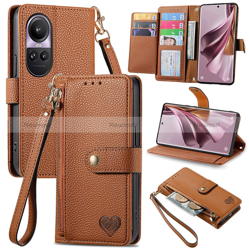 Leather Case Stands Flip Cover Holder S15D for Oppo Reno10 5G