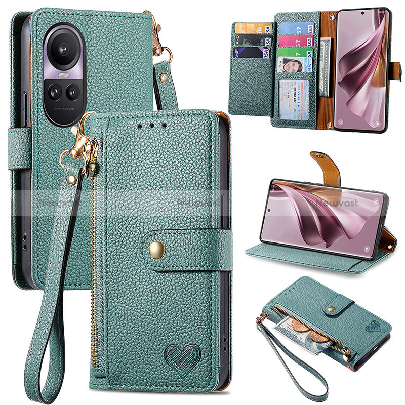 Leather Case Stands Flip Cover Holder S15D for Oppo Reno10 Pro 5G Green