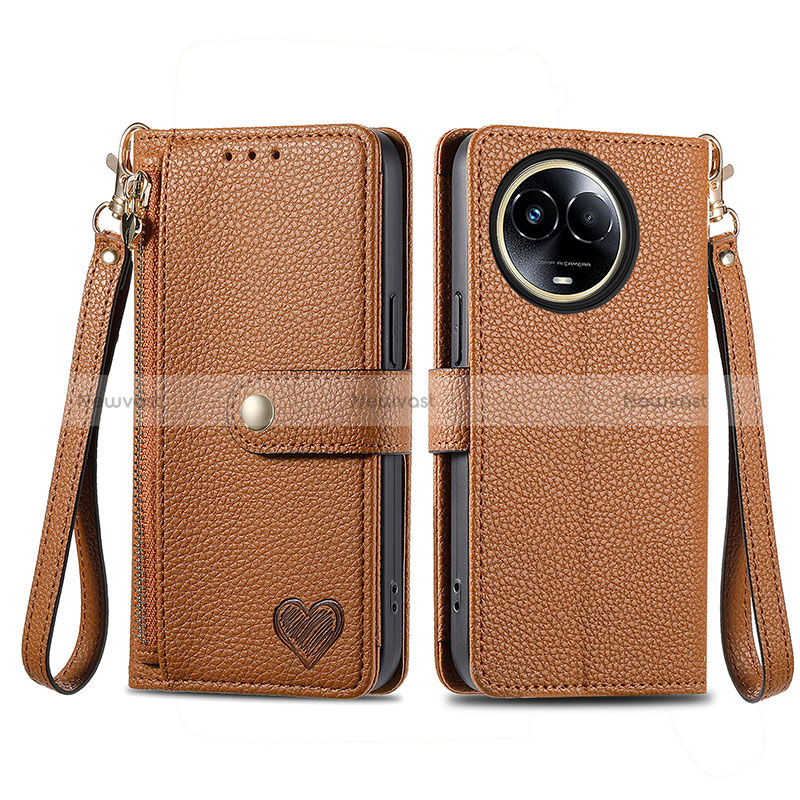 Leather Case Stands Flip Cover Holder S15D for Realme 11 5G Brown