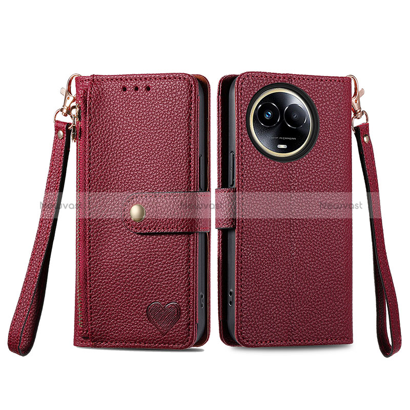 Leather Case Stands Flip Cover Holder S15D for Realme V50 5G Red