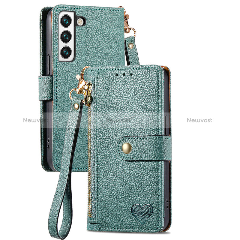 Leather Case Stands Flip Cover Holder S15D for Samsung Galaxy S22 5G Green