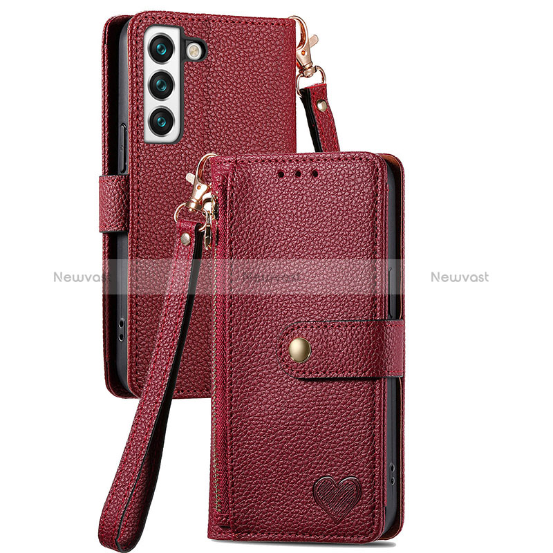 Leather Case Stands Flip Cover Holder S15D for Samsung Galaxy S22 Plus 5G Red