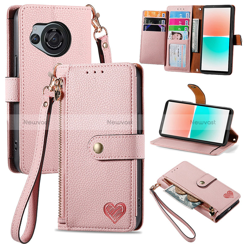 Leather Case Stands Flip Cover Holder S15D for Sharp Aquos R8s Pink