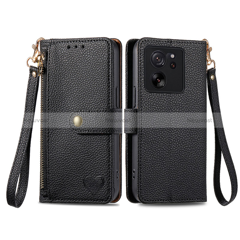 Leather Case Stands Flip Cover Holder S15D for Xiaomi Mi 13T Pro 5G Black