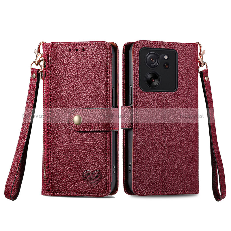 Leather Case Stands Flip Cover Holder S15D for Xiaomi Mi 13T Pro 5G Red