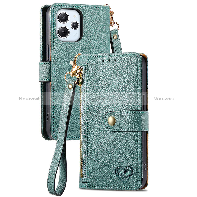 Leather Case Stands Flip Cover Holder S15D for Xiaomi Redmi 12 4G Green