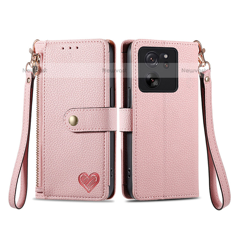 Leather Case Stands Flip Cover Holder S15D for Xiaomi Redmi K60 Ultra 5G Pink