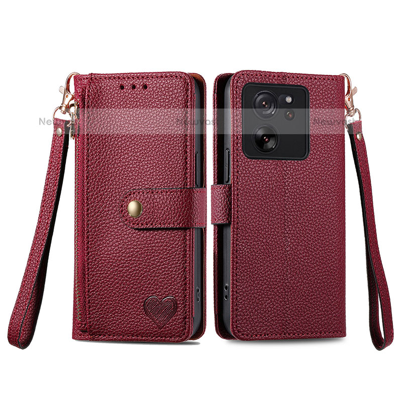 Leather Case Stands Flip Cover Holder S15D for Xiaomi Redmi K60 Ultra 5G Red