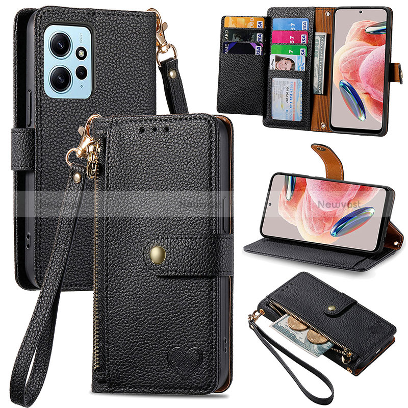 Leather Case Stands Flip Cover Holder S15D for Xiaomi Redmi Note 12 4G