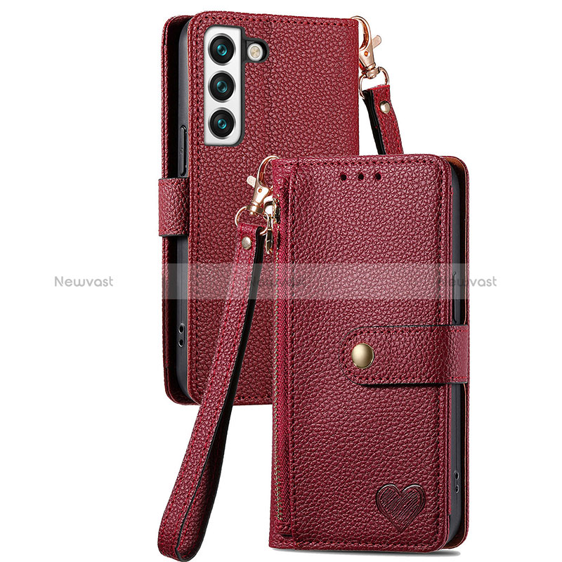 Leather Case Stands Flip Cover Holder S16D for Samsung Galaxy S22 5G Red