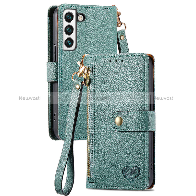 Leather Case Stands Flip Cover Holder S16D for Samsung Galaxy S22 Plus 5G Green