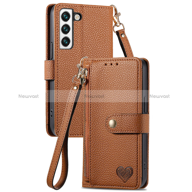 Leather Case Stands Flip Cover Holder S16D for Samsung Galaxy S24 Plus 5G Brown