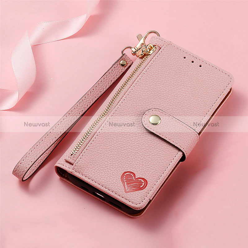 Leather Case Stands Flip Cover Holder S16D for Samsung Galaxy S24 Ultra 5G Pink