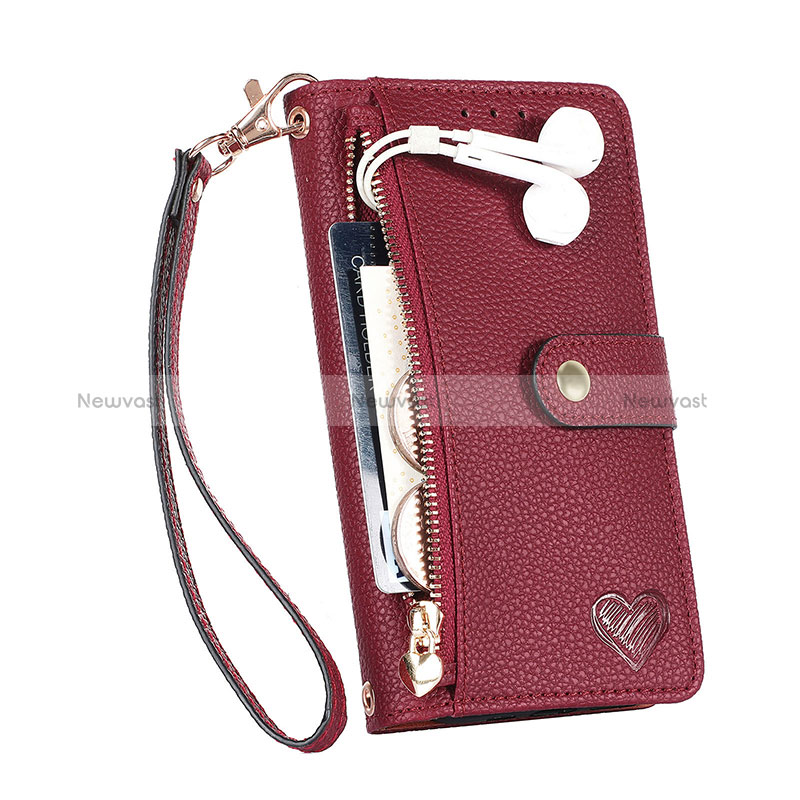 Leather Case Stands Flip Cover Holder S16D for Sharp Aquos R8s Red