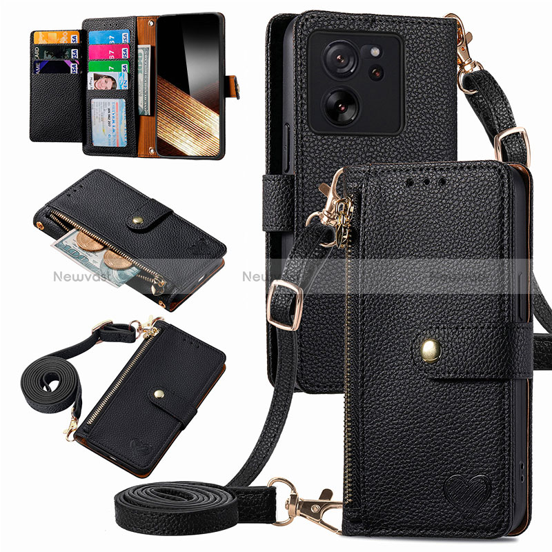 Leather Case Stands Flip Cover Holder S16D for Xiaomi Mi 13T 5G Black