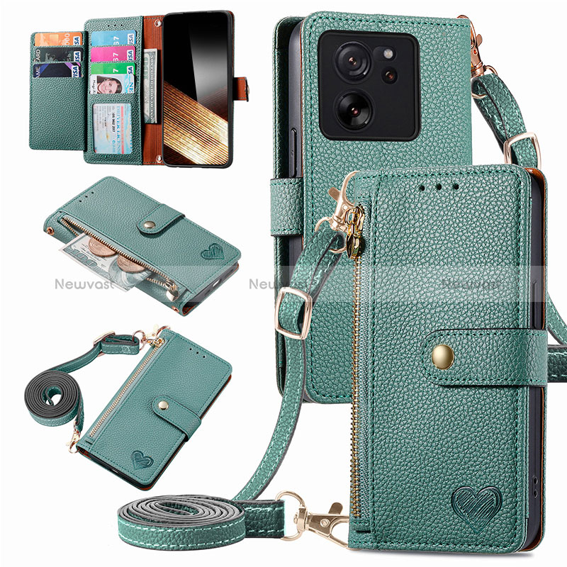 Leather Case Stands Flip Cover Holder S16D for Xiaomi Mi 13T 5G Green