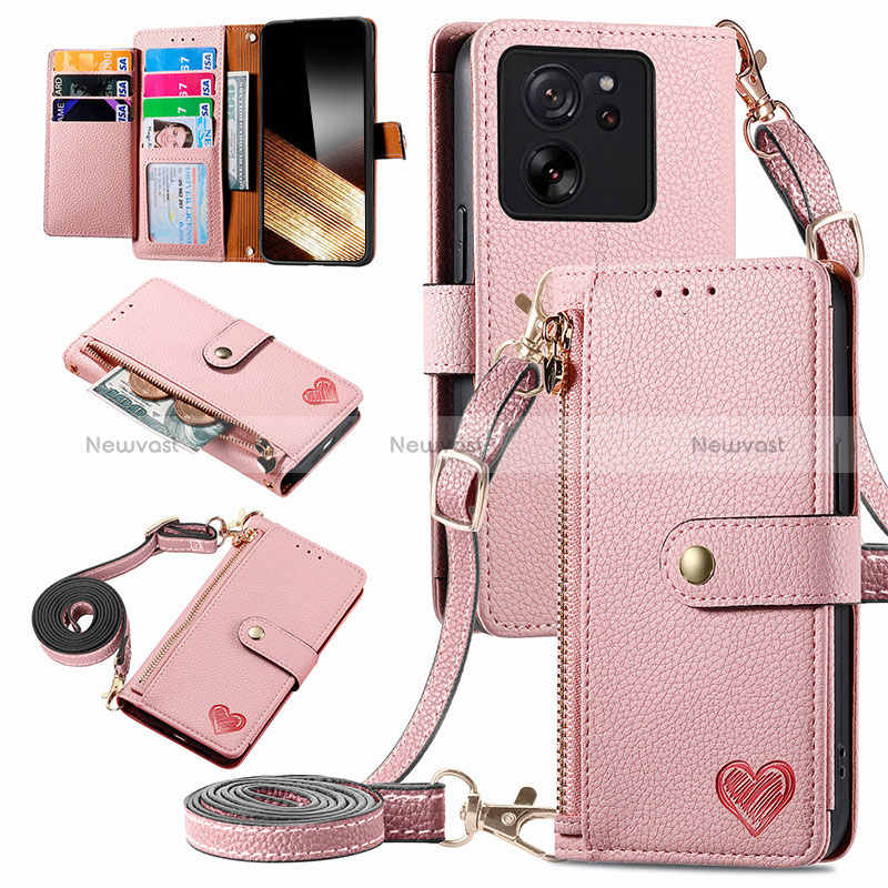 Leather Case Stands Flip Cover Holder S16D for Xiaomi Mi 13T 5G Pink